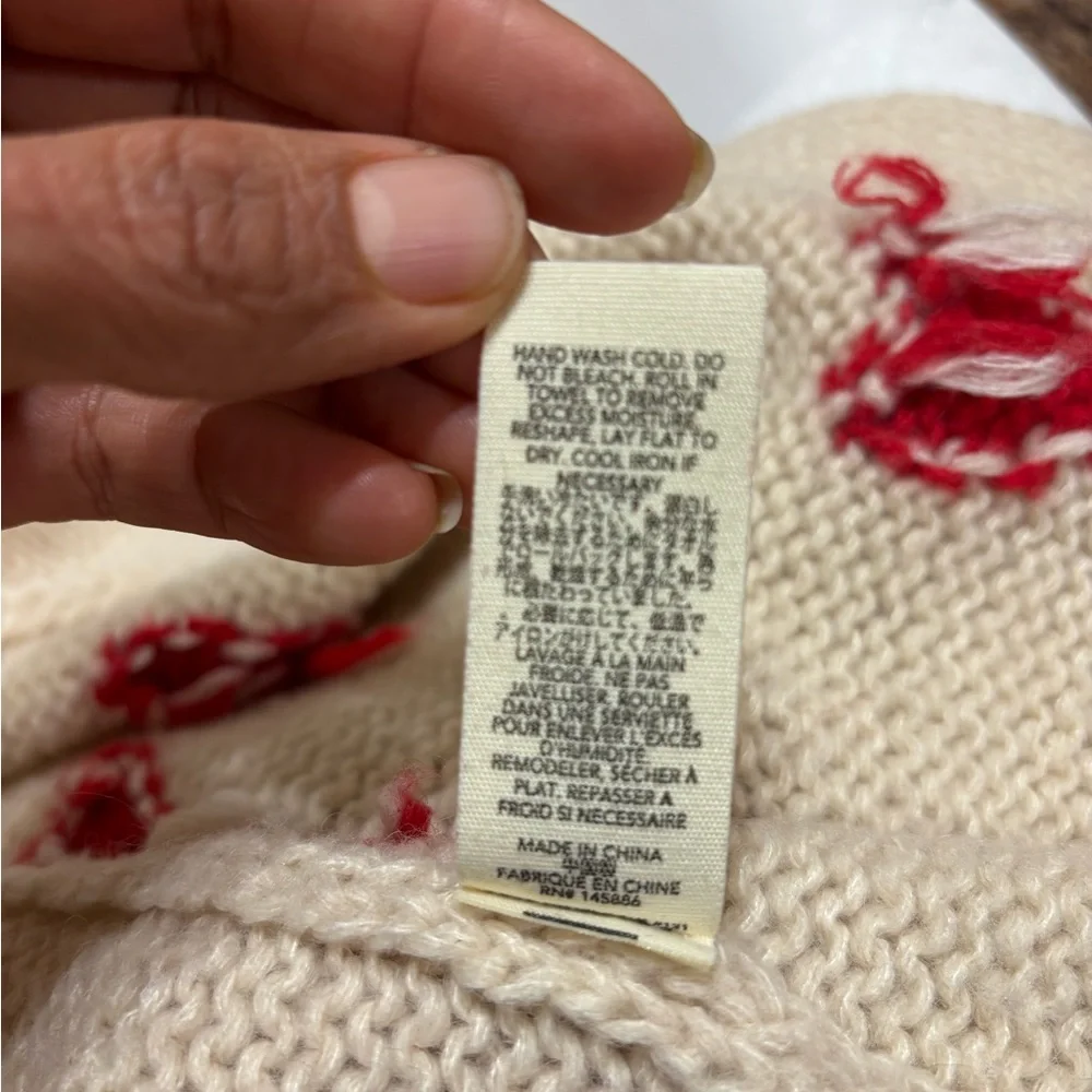 THE GREAT. Cream Cardigan with Red Heart Accents - Picture 7 of 16